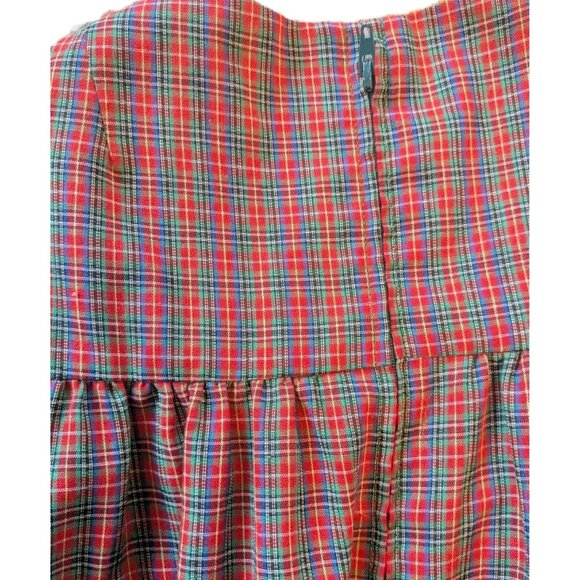 Homemade Girls 6/7 Ruffle Dress & White Eyelet Pinafore - Plaid Red & Green - Picture 14 of 16